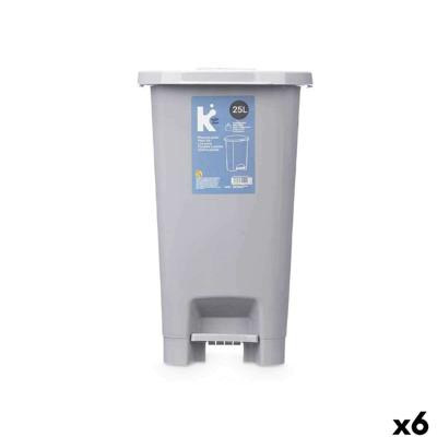 Pedaalemmer Grijs Plastic 25 L (6 Stuks)