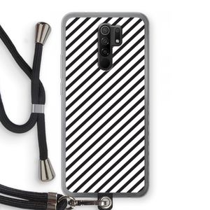 Strepen zwart-wit: Xiaomi Redmi 9 Transparant Hoesje met koord