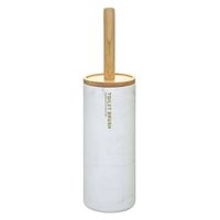 WC-/toiletborstel met houder rond wit met marmer effect kunststof/bamboe 38 cm - Toiletborstels