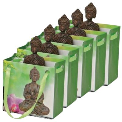 Wurm Boeddha - 5x - bruin - in cadeautasje - H5 cm - beeld - cadeau