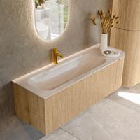 Badmeubel Mondiaz Kurve-Dlux | 135 cm | Meubelkleur Oak | Wastafelkleur Meli | Solid surface | Wasbak linker zijde spoelbak | 1 kraangat