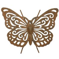 Tuin/schutting decoratie vlinder - metaal - roestbruin - 22 x 18 cm - Tuinbeelden - thumbnail