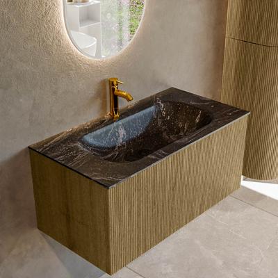 Badmeubel Mondiaz Kurve-Dlux | 90 cm cm | Meubelkleur Dusk | Wastafelkleur Lava | Solid surface | Wasbak midden spoelbak | 1 kraangat