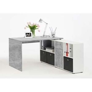 Hoekbureau Lex - betonkleur/wit - 136x68x75 cm - Leen Bakker