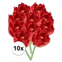 10x Rode tulp deluxe Kunstbloemen 25 cm