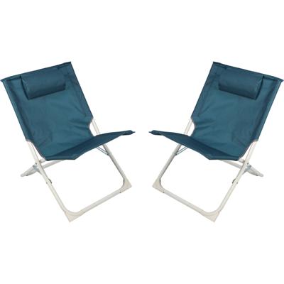 Sunnydays camping/strand stoel - 2x - aluminium - inklapbaar - blauw - 49 x 62 x 61 cm