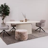 Livingfurn Ovale Eettafel 'Patrice' Mangohout, 230 x 110cm, kleur Ivoor