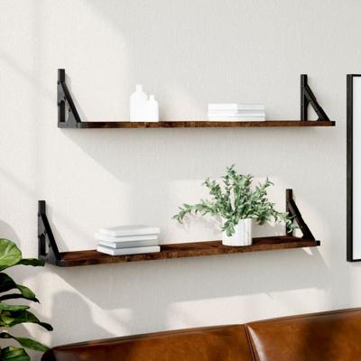 Wandschappen 2 st 80x15x15,5 cm bewerkt hout gerookt eiken