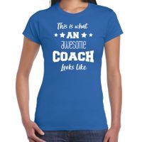 Cadeau t-shirt voor dames - awesome coach - coach bedankje - blauw 2XL  -