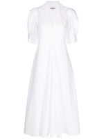 GANNI robe mi-longue en coton biologique à col v - Blanc