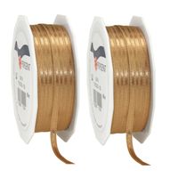 2x Luxe bronzen satijnen lint rollen 0,3 cm x 50 meter cadeaulint verpakkingsmateriaal - Cadeaulinten