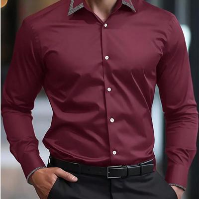 Bon&Bon Mode Men's Black Long Sleeve Slim Fit Button Up Work Shirt Red / M