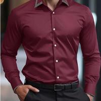 Bon&Bon Mode Men's Black Long Sleeve Slim Fit Button Up Work Shirt Red / M