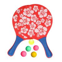 Summertime Beachball set - hout - rood - strand sport speelset - met 5x balletjes