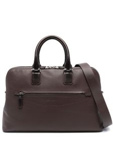 Santoni sac d'ordinateur en cuir à logo embossé - Marron