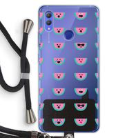 Smiley watermeloenprint: Honor Note 10 Transparant Hoesje met koord