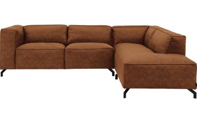 Goossens Bank Calvin cognac, micro leer, 2,5-zits, modern design met ligelement rechts