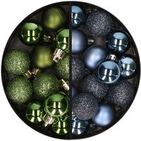 34x stuks kunststof kerstballen groen en donkerblauw 3 cm - thumbnail