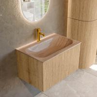 Badmeubel Mondiaz Kurve-Dlux | 70 cm | Meubelkleur Oak | Wastafelkleur Saba | Solid surface | Wasbak midden spoelbak | 1 kraangat