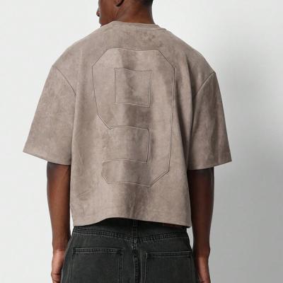 Bon&Bon Black Suedette Crop Fit Short Sleeve Tee | Loose Casual T-Shirt Khaki / L