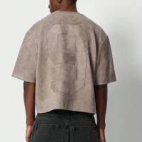 Bon&Bon Black Suedette Crop Fit Short Sleeve Tee | Loose Casual T-Shirt Khaki / L