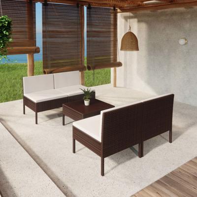 5-delige Loungeset met kussens poly rattan bruin