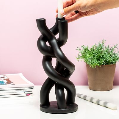 Candle holder Twisted ceramic black