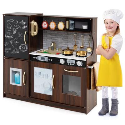 Speelkeuken om te Spelen Keuken Speelset Voor Peuters met Krijtbord 82 x 24 x 80 cm Bruin