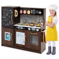 Speelkeuken om te Spelen Keuken Speelset Voor Peuters met Krijtbord 82 x 24 x 80 cm Bruin