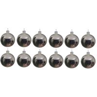 12x Zilveren glazen kerstballen 10 cm glans - thumbnail