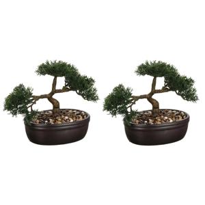 Atmosphera Kunstplant Bonsai boompje - Set van 2x stuks - 23 cm - in keramische - nepplant - boom