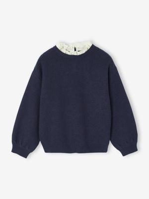 Meisjestrui met losse pasvorm en sierkraag marineblauw