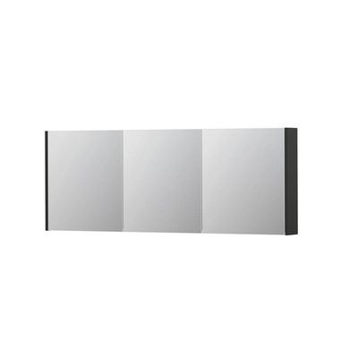 INK SPK1 Spiegelkast - 160x14x60cm - 3 deuren - dubbelzijdige Spiegel - schakelaar en stopcontact - MDF lak antraciet mat 1110802