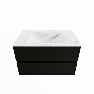 MONDIAZ VICA-DLUX 80cm badmeubel onderkast Urban 2 lades. Inbouw wastafel CLOUD midden 1 kraangat, kleur Opalo.