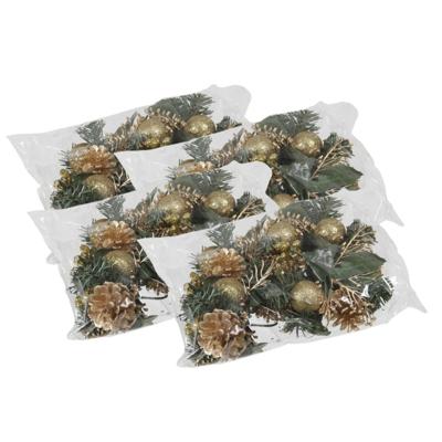 Kerststukje decoratie - 24x st - goud - op stekers - 12 cm - kerstversiering