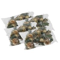 Kerststukje decoratie - 24x st - goud - op stekers - 12 cm - kerstversiering