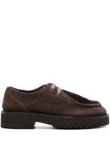 Doucal's shearling-trimmed lace-up shoes - Marron