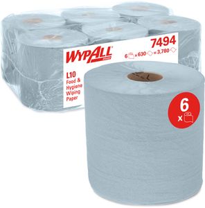 Wypall reinigingsdoeken L10, centerfeed, 1-laags, pak van 6 rollen, blauw