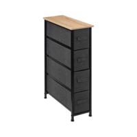 Opbergmandkastje/badkamerkastje - 4x manden - 20 x 48 x 77 cm - hout/stof - donkergrijs