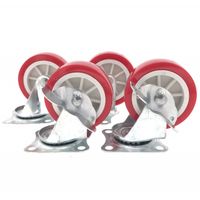 4x Zwenkwiel set met rem 75 mm rood   -