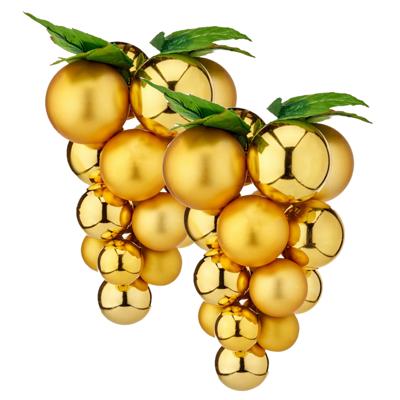 Kerstornament druiventros - 2x stuks - goud - 28 cm - kunststof - kersthanger fruit - wijn thema