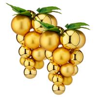 Kerstornament druiventros - 2x stuks - goud - 28 cm - kunststof - kersthanger fruit - wijn thema