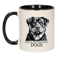Cadeau mok voor honden liefhebbers - Rottweiler - zwart oor - pentekening - keramiek - 300 ml