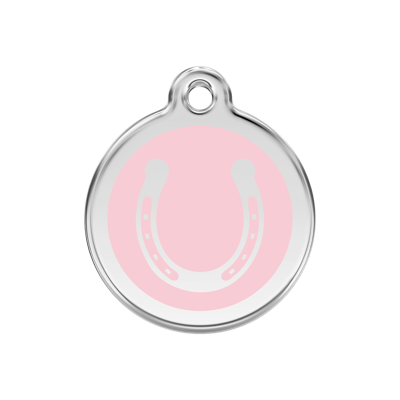 Horse Shoe Pink roestvrijstalen hondenpenning medium/gemiddeld dia. 3 cm - Reddingo