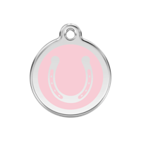 Horse Shoe Pink roestvrijstalen hondenpenning medium/gemiddeld dia. 3 cm - Reddingo
