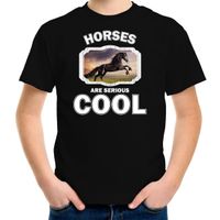 Dieren zwart paard t-shirt zwart kinderen - horses are cool shirt jongens en meisjes - thumbnail