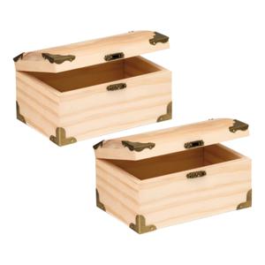 Houten schatkistje met sluiting en deksel - 2x - 15 x 9 x 8 cm - Sieraden/spulletjes/sleutels