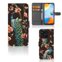 Xiaomi Redmi 10C | Telefoonhoesje | Met pasjeshouder | Pauw met Bloemen