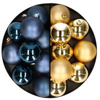 24x stuks kunststof kerstballen mix van donkerblauw en goud 6 cm