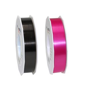 Bellatio decorations 2x rollen satijn cadeaulint/sierlint - 2.5 cm x 91 meter - zwart en fuchsia